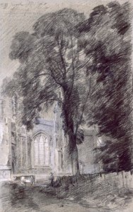 イーストバーホルト教会-ウエストエンド（紙の上のグラファイト） 作： John Constable